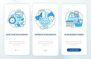 Reasons for meal planning blue onboarding mobile app page screen vector