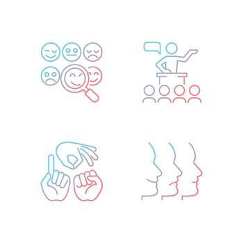 Building relationships with people gradient linear vector icons set