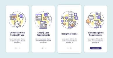 User-centered work process onboarding mobile app page screen vector