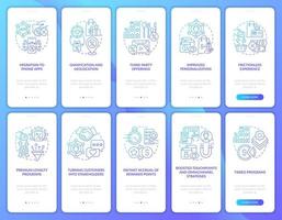 Reward system for customers blue gradient onboarding mobile app page screen set vector