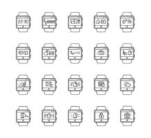 Fitness tracker functions linear icons set vector