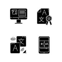 Machine translation glyph icons set vector