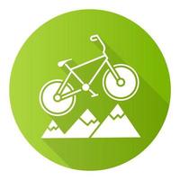 ciclismo de montaña verde diseño plano larga sombra icono de glifo vector