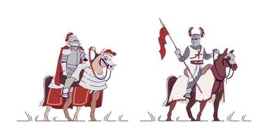 Equestrian knights flat vector illustrations set