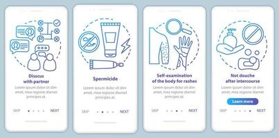 Safe sex onboarding mobile app page screen vector template