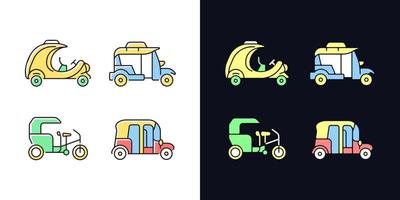 Transporting passengers business light and dark theme RGB color icons set vector