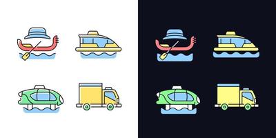 Servicio de taxi reservado, conjunto de iconos de colores rgb de tema claro y oscuro vector