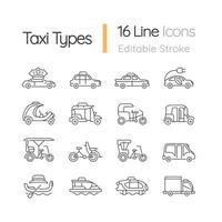 Conjunto de iconos lineales de tipos de taxi vector