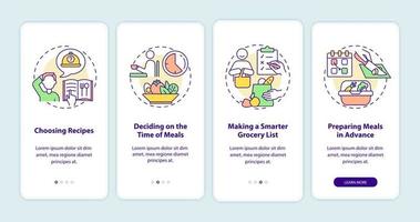 Meal planning basics onboarding mobile app page screen vector