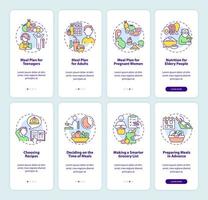 Meal plan and dieting related onboarding mobile app page screen set vector