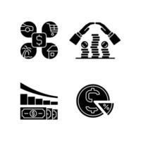 Money spending black glyph icons set on white space vector