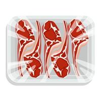 Steak on the bone. A piece of meat in a vacuum pack. Pork and beef in a plastic tray. Vector illustration.