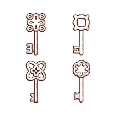 Keys Icon silhouettes keys locks old victorian style vector elegant logo collection