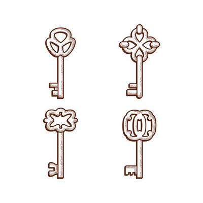 Keys Icon silhouettes keys locks old victorian style vector elegant logo collection