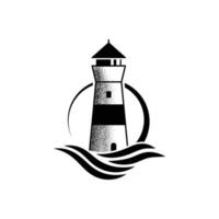 Lighthouse logo business stylized marine symbols oceanic waves sea icons with silhouettes lighthouse vector