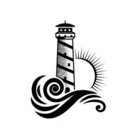 faro logo negocio estilizado simbolos marinos olas oceánicas mar iconos con siluetas faro
