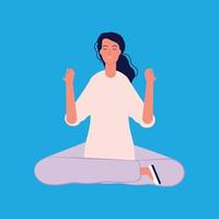 meditación personajes masculinos mujeres yoga poses sentado pilates clase personas planas vector