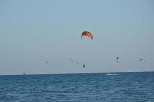 THEOLOGOS, RHODOS, GREECE - SEPTEMBER 16, 2021 Kitesurfing in the Aegean Sea