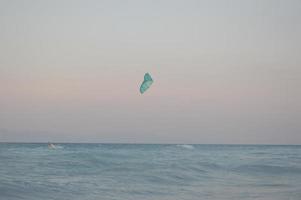 Kitesurfing in the Aegean Sea of Rhodes Island in Greece photo