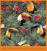 Seamless pattern illustration Amazon toucan birds in leaves vector