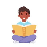 Boy reading book. Boy studying with a book. vector