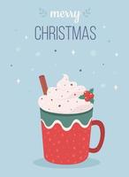 Christmas hot drink with cinnamon and mistletoe. Merry Christmas greeting card. vector