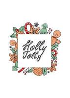 holly jolly tarjeta de felicitación vertical. vector