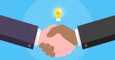 Hand shake with lightbulb horizontal. vector