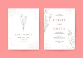 plantilla de invitación de boda rosa hermosa y minimalista vector