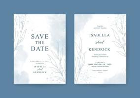 hermoso conjunto de plantilla de invitación de boda con acuarela gris vector