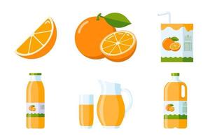 colección de elementos de fruta y jugo de naranja vector