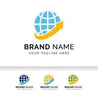 World stock markets logo. Global business logo with arrow and globe icon. vector