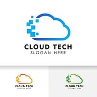 pixel cloud logo design template. Cloud logo silhouette vector icon.