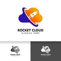 plantilla de diseño de logotipo de nube de cohetes. plantilla de diseño de logotipo de tecnología en la nube. vector