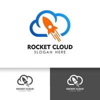 plantilla de diseño de logotipo de nube de cohetes. plantilla de diseño de logotipo de tecnología en la nube. vector