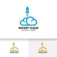 plantilla de diseño de logotipo de nube de cohetes. plantilla de diseño de logotipo de tecnología en la nube. vector