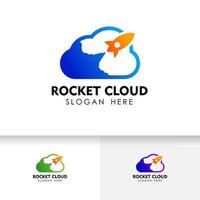 plantilla de diseño de logotipo de nube de cohetes. plantilla de diseño de logotipo de tecnología en la nube. vector