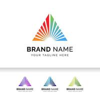 High tech triangle business corporation logo template. Digital mountain pyramid logo. vector