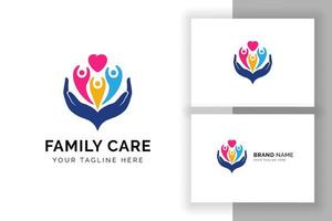 family care logo design template. child on the heart shape with hand care illustration vector