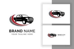 diseño de logotipo de recogida de coche. camioneta pickup y carretera ilustración vectorial. vector