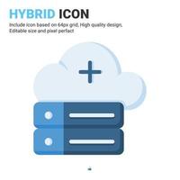 vector de icono híbrido con estilo de color plano aislado sobre fondo blanco. ilustración vectorial base de datos en la nube, concepto de icono de símbolo de signo de servidor para TI digital, industria, tecnología, aplicación, web y proyecto