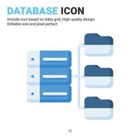 Database icon vector with flat color style isolated on white background. Vector illustration folder, server sign symbol icon concept for digital IT, logo, industry, technology, apps, web and project