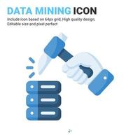 Data mining with hand icon vector with flat color style isolated on white background. Vector illustration database sign symbol icon concept for digital IT, industry, technology, apps, web and project