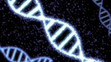 animazione del ciclo delle particelle di movimento degli atomi della catena del DNA blu video