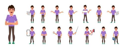 Man cartoon character set. Character set in different poses or gestures vector