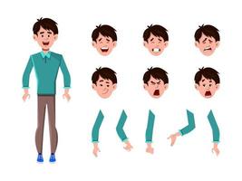 Businessman cartoon character set for your animation, design or motion with different facial emotions and hands vector