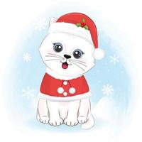 Cute cat wearing costume santa, Christmas illustration vector