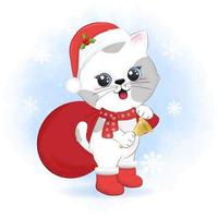 Cute cat and gift bag Christmas season vector