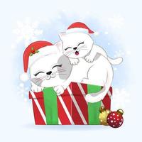 Cute cat sleeping on the gift box Christmas season vector