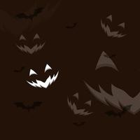 Happy Halloween banner or party invitation background with night clouds and pumpkins in paper cut style. Vector illustration. Full moon in the sky, spiders web and flying bats. Place for text